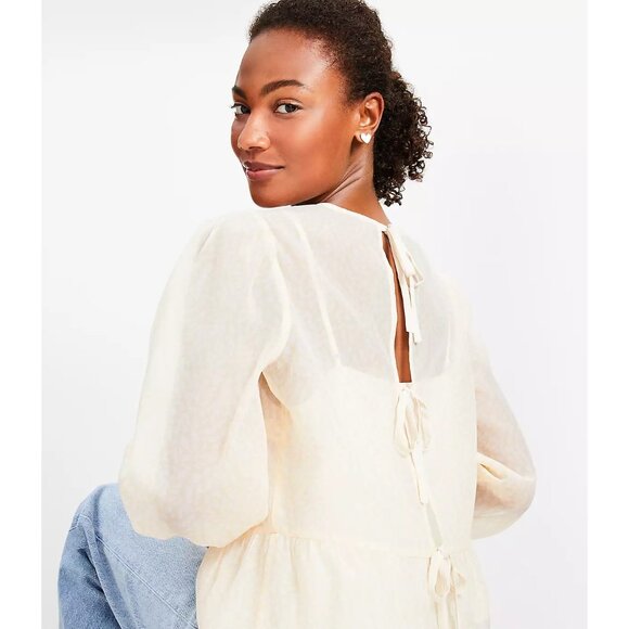 Ann Taylor LOFT Feather Print Tie Back Peplum Blouse XL - Picture 4 of 4